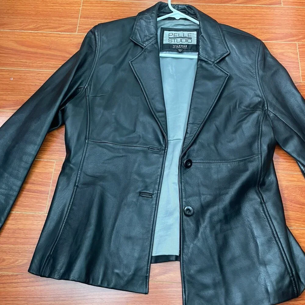 Vintage 1990s Wilson's Pelle Studio Women's L Lined Leather Jacket - Picture 1 of 7